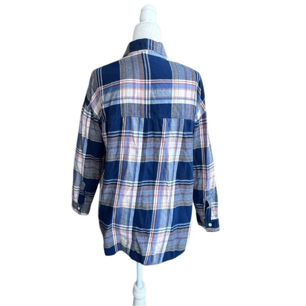 Old Navy Womens Button Down Shirt 100% Cotton Flannel Boyfriend Shirt SZ M